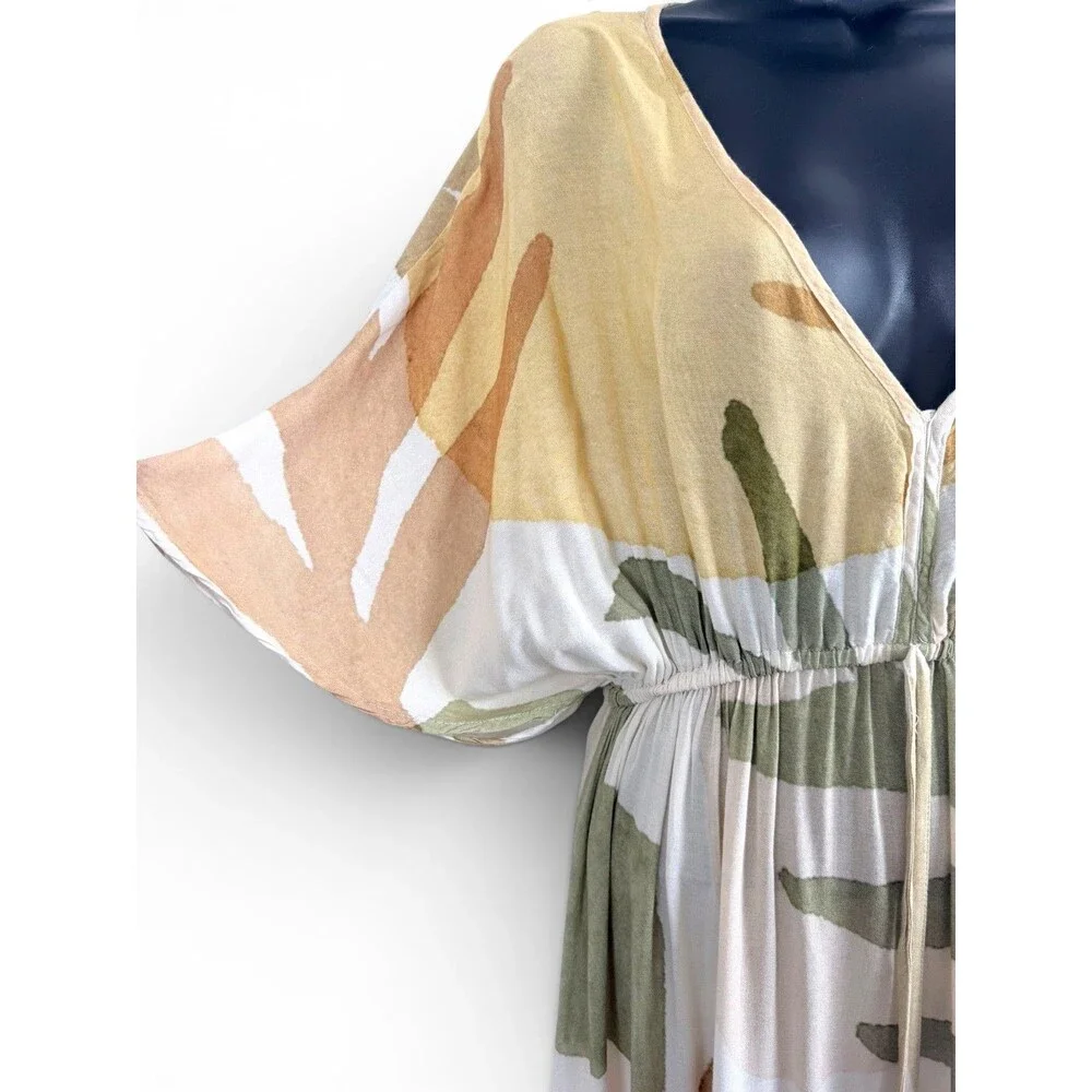 world market mira kaftan earth tone boho naturecore coastal women's dress s/m - Picture 9 of 14